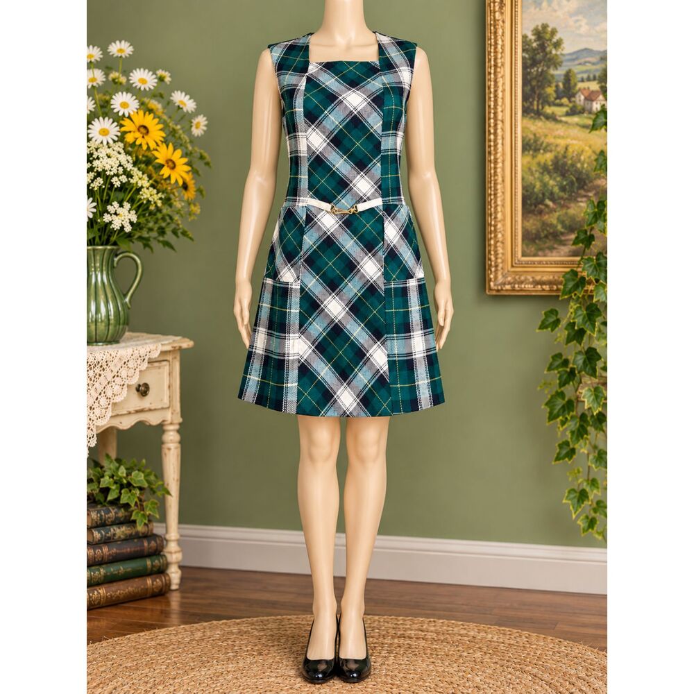 Vintage Petit Leigue Plaid Wool Jumper Dress Juniors 11 Women's Size Small 4/6